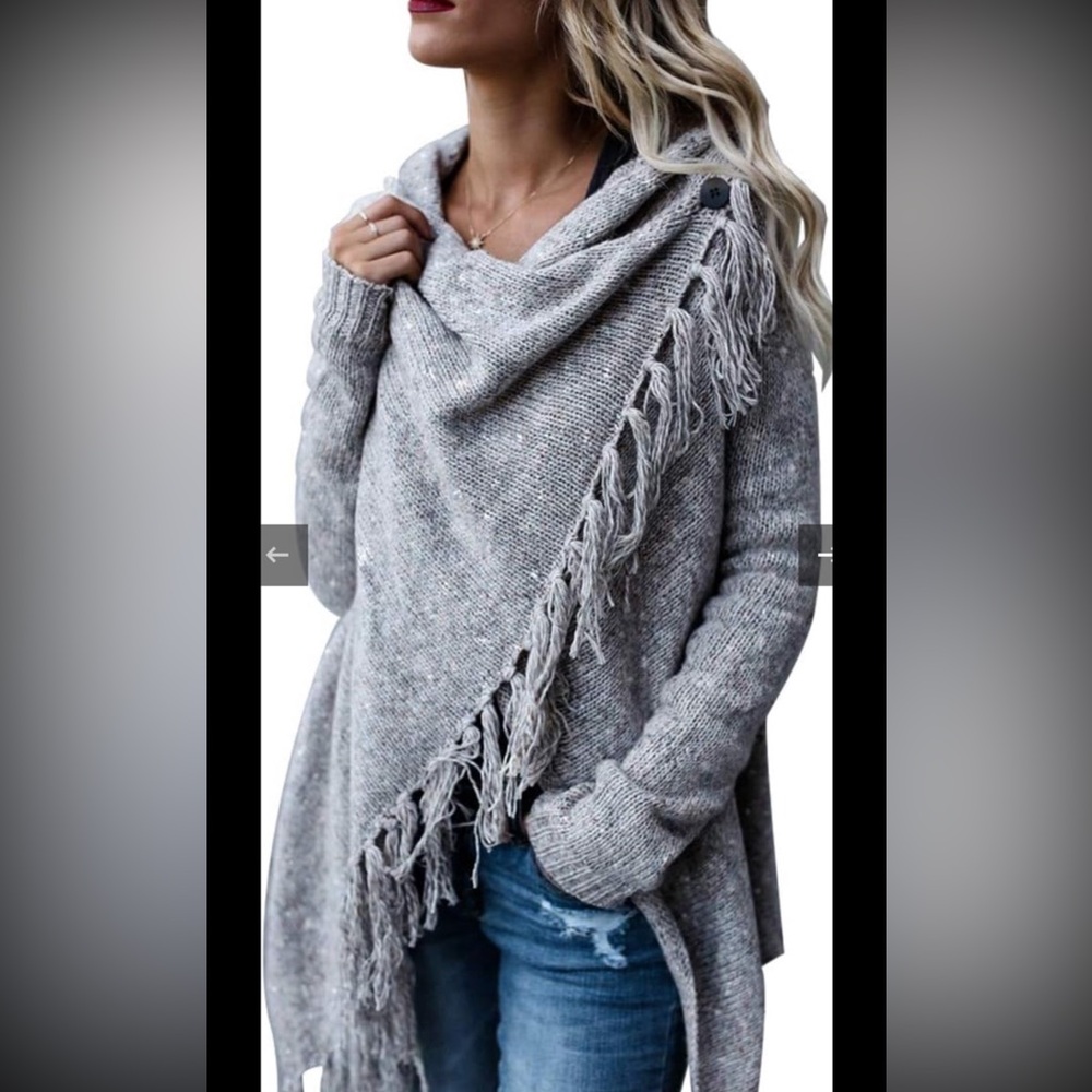 NWT CEASIKERY Women's Small Tassel Hem Sweater Cardigan Knitwer Pullover Poncho